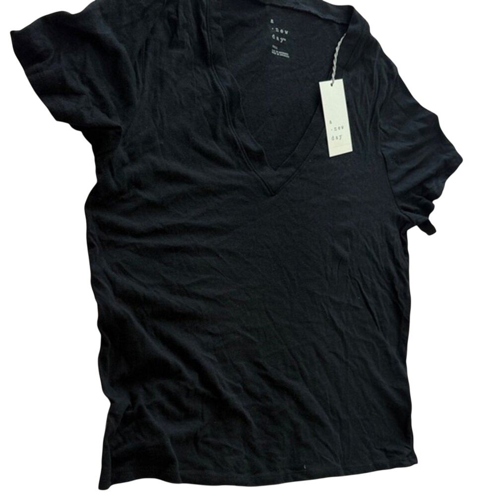 A New Day Black Short Sleeve Tee Shirt Crew Neck‎ Casual Summer Womens Top